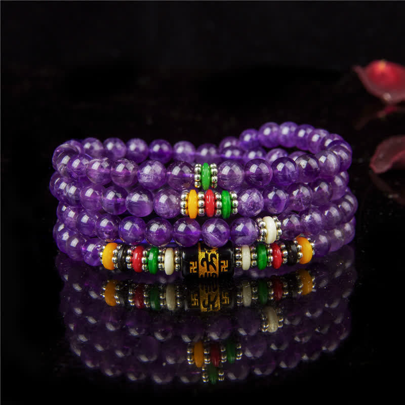Buddha Stones Amethyst Om Mani Padme Hum Reinheitsgebet 108 Perlen Mala - Amethyst (Spirituelles Bewusstsein ♥ Balance) - image 0