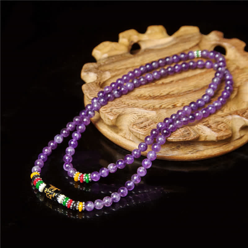 Buddha Stones Amethyst Om Mani Padme Hum Reinheitsgebet 108 Perlen Mala - image 9