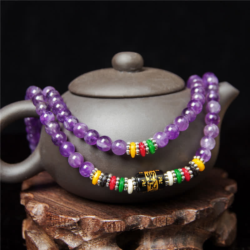 Buddha Stones Amethyst Om Mani Padme Hum Reinheitsgebet 108 Perlen Mala - image 4