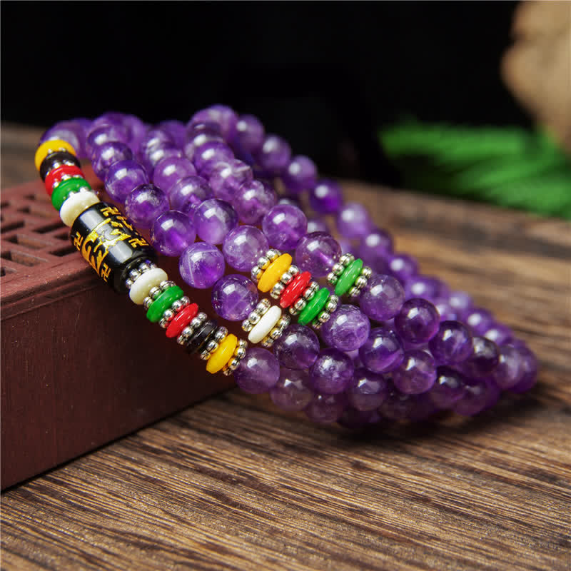 Buddha Stones Amethyst Om Mani Padme Hum Reinheitsgebet 108 Perlen Mala - image 8