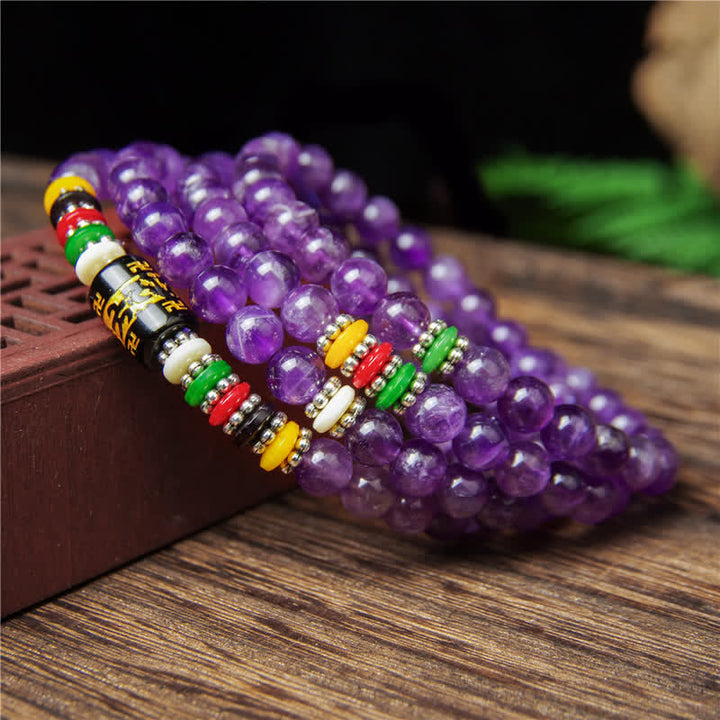 Buddha Stones Amethyst Om Mani Padme Hum Reinheitsgebet 108 Perlen Mala - image 8