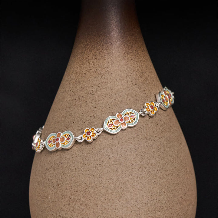Buddha Stones Heilendes Armband aus Kupfer mit Emaille-Blumenmuster - image 0