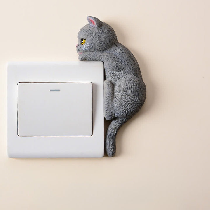 Buddha Stones Bemalte Katzen-Schalterabdeckung aus Kunstharz – Niedliche Tierdekoration - Blaue Katze - Rechts - image 22