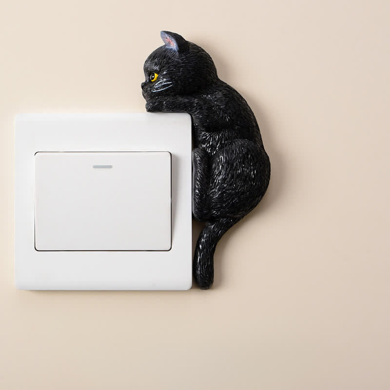 Buddha Stones Bemalte Katzen-Schalterabdeckung aus Kunstharz – Niedliche Tierdekoration - Schwarze Katze - Rechts - image 19