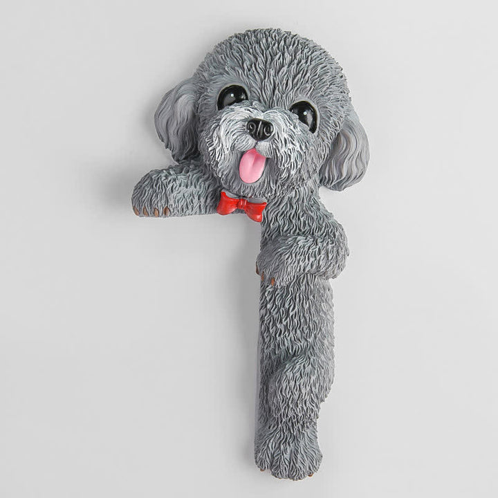 Buddha Stones Handbemalter 3D-Wandaufkleber mit Hundemotiv aus Kunstharz – niedlicher dekorativer Lichtschalter - Teddybär mit weißer Schnauze – rechtsstehend - image 44