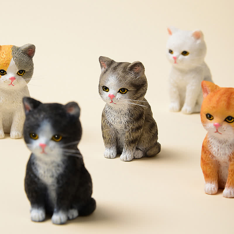 Buddha Stones Bemalte, düstere Kätzchenfamilie aus Kunstharz, Mini-Katzen, niedliche Tierdekoration - image 0