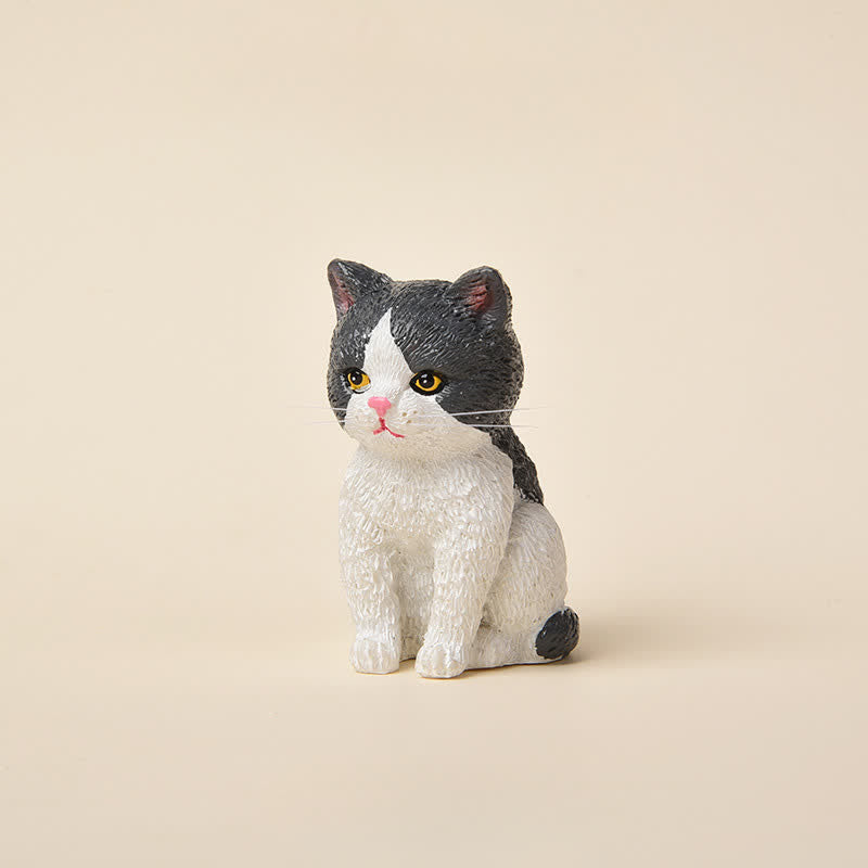 Buddha Stones Bemalte, düstere Kätzchenfamilie aus Kunstharz, Mini-Katzen, niedliche Tierdekoration - Blau und Weiß - image 15