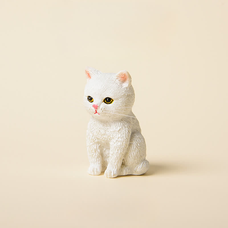 Buddha Stones Bemalte, düstere Kätzchenfamilie aus Kunstharz, Mini-Katzen, niedliche Tierdekoration - Weiße Katze - image 6