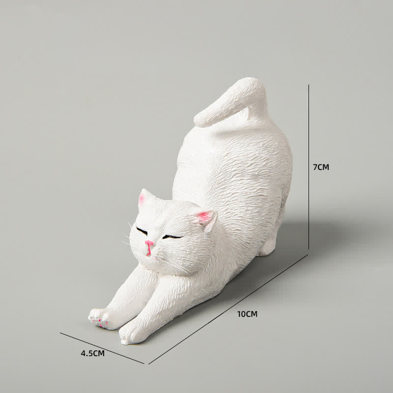Buddha Stones Handbemalte, faule Kätzchen-Tierdekoration aus Kunstharz - Weiße Katze - image 14