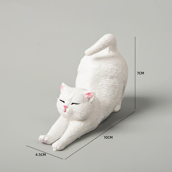 Buddha Stones Handbemalte, faule Kätzchen-Tierdekoration aus Kunstharz - Weiße Katze - image 14
