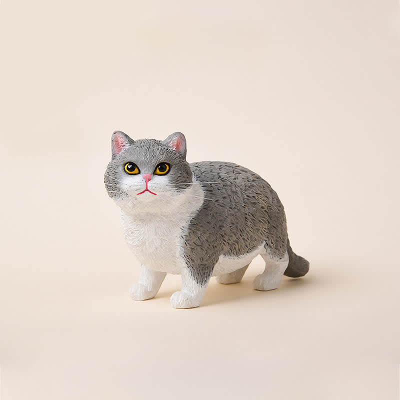 Buddha Stones Bemalte, kleine, mollige Katze aus Kunstharz – niedliche Tierdekoration - Blau Weiß - image 9