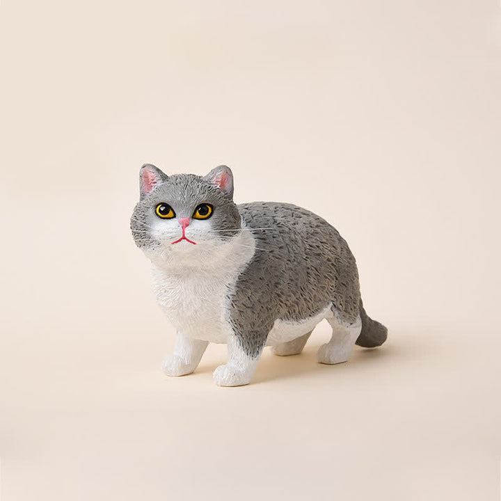 Buddha Stones Bemalte, kleine, mollige Katze aus Kunstharz – niedliche Tierdekoration - Blau Weiß - image 9