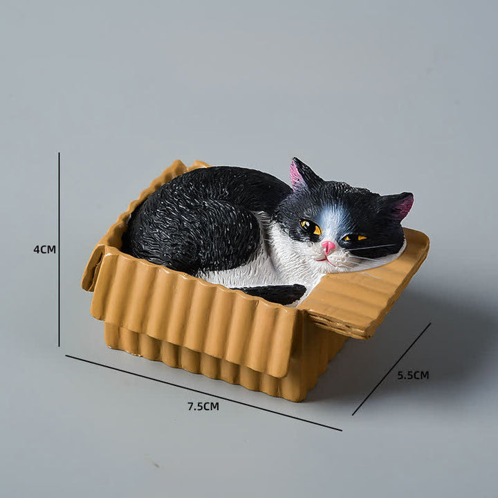 Buddha Stones Bemalte, schlafende Katze in Pappschachtel, niedliche Tierdekoration aus Kunstharz - Kuh Katze - image 10