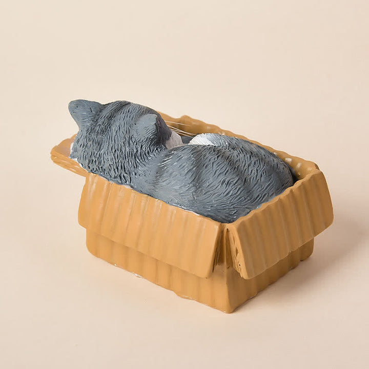Buddha Stones Bemalte, schlafende Katze in Pappschachtel, niedliche Tierdekoration aus Kunstharz - image 16