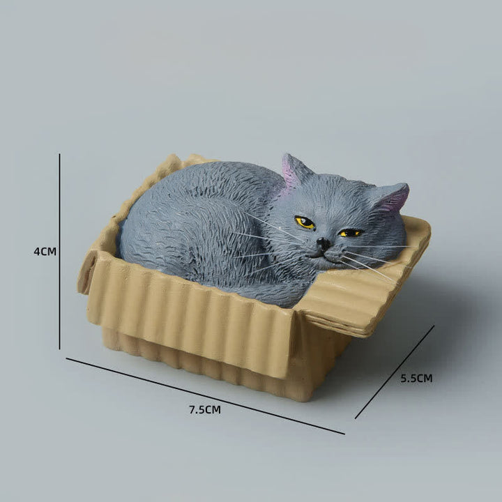 Buddha Stones Bemalte, schlafende Katze in Pappschachtel, niedliche Tierdekoration aus Kunstharz - Blaue Katze - image 14