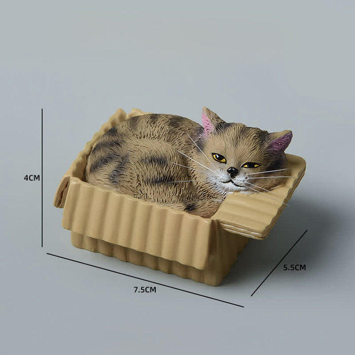 Buddha Stones Bemalte, schlafende Katze in Pappschachtel, niedliche Tierdekoration aus Kunstharz - Tabby Brown - image 12