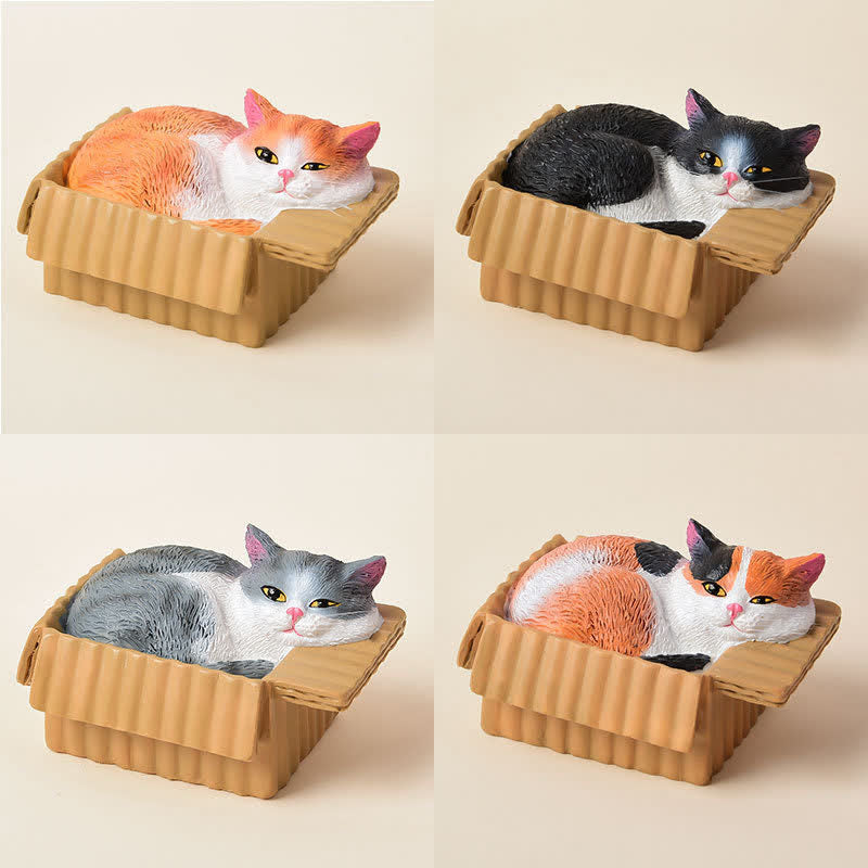 Buddha Stones Bemalte, schlafende Katze in Pappschachtel, niedliche Tierdekoration aus Kunstharz - image 0
