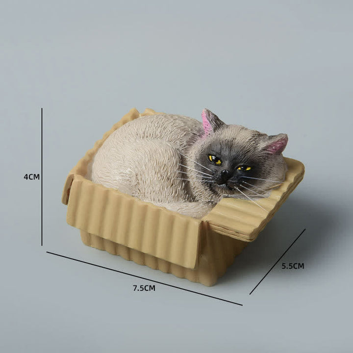 Buddha Stones Bemalte, schlafende Katze in Pappschachtel, niedliche Tierdekoration aus Kunstharz - Siamese - image 13