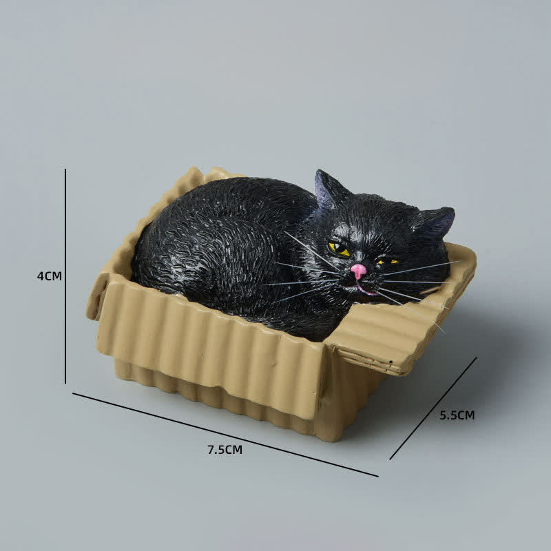 Buddha Stones Bemalte, schlafende Katze in Pappschachtel, niedliche Tierdekoration aus Kunstharz - Schwarze Katze - image 18