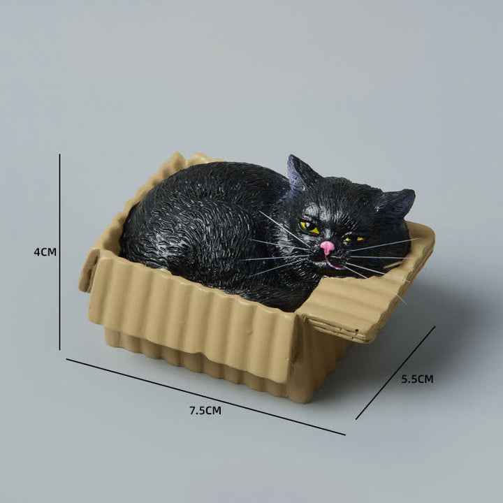 Buddha Stones Bemalte, schlafende Katze in Pappschachtel, niedliche Tierdekoration aus Kunstharz - Schwarze Katze - image 18