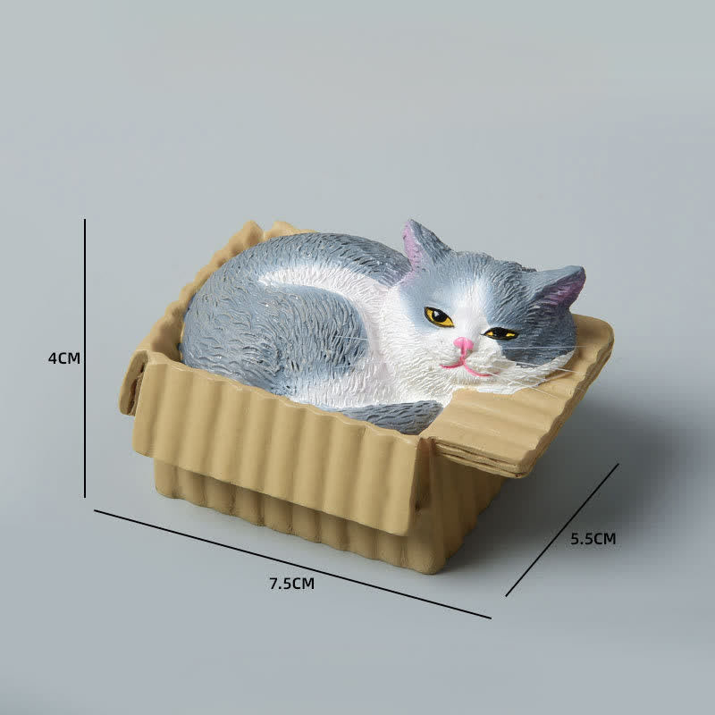 Buddha Stones Bemalte, schlafende Katze in Pappschachtel, niedliche Tierdekoration aus Kunstharz - Blau und Weiß - image 17
