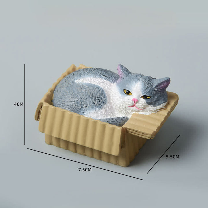 Buddha Stones Bemalte, schlafende Katze in Pappschachtel, niedliche Tierdekoration aus Kunstharz - Blau und Weiß - image 17