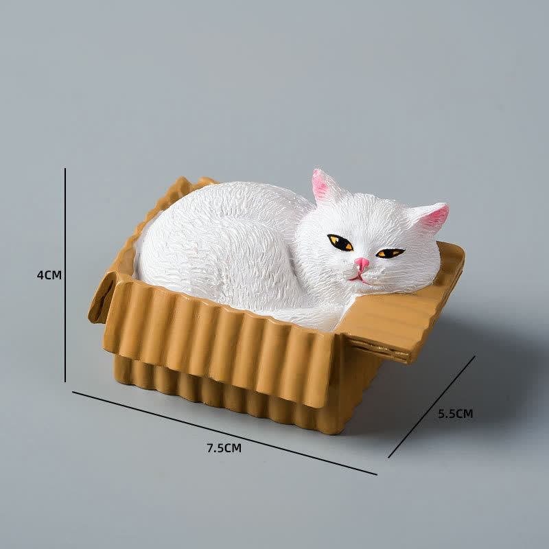 Buddha Stones Bemalte, schlafende Katze in Pappschachtel, niedliche Tierdekoration aus Kunstharz - Weiße Katze - image 9