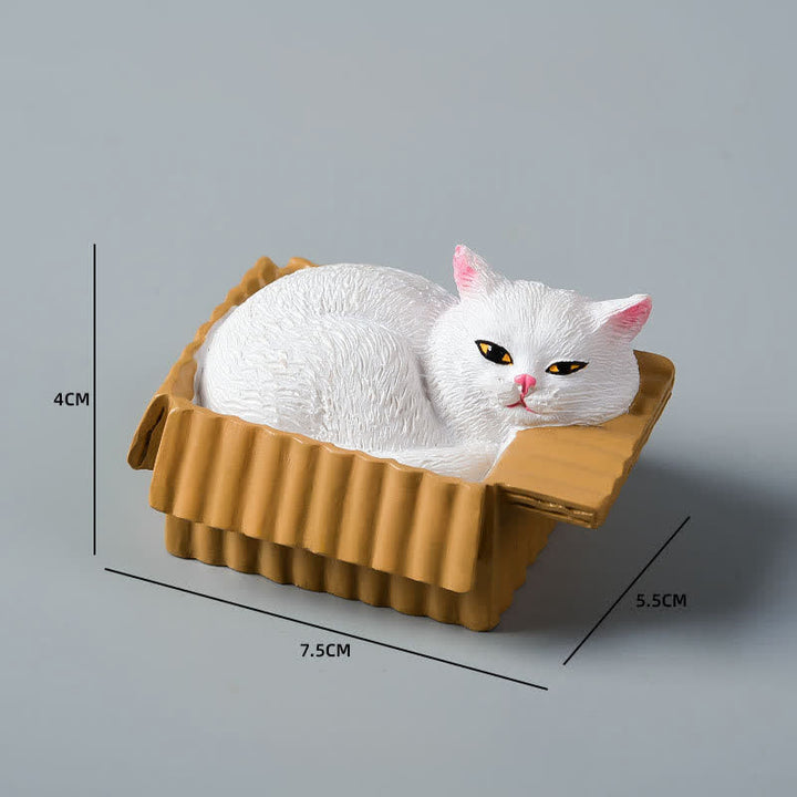 Buddha Stones Bemalte, schlafende Katze in Pappschachtel, niedliche Tierdekoration aus Kunstharz - Weiße Katze - image 9