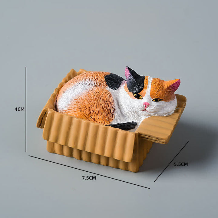 Buddha Stones Bemalte, schlafende Katze in Pappschachtel, niedliche Tierdekoration aus Kunstharz - Kattun - image 7