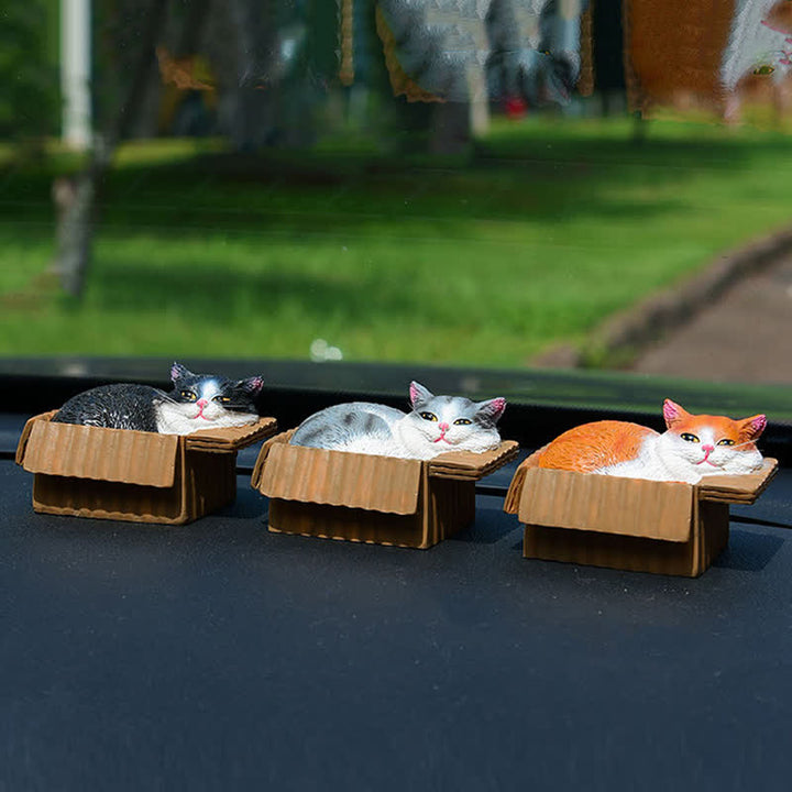 Buddha Stones Bemalte, schlafende Katze in Pappschachtel, niedliche Tierdekoration aus Kunstharz - image 4