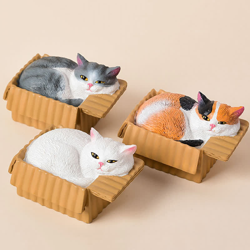 Buddha Stones Bemalte, schlafende Katze in Pappschachtel, niedliche Tierdekoration aus Kunstharz - image 1