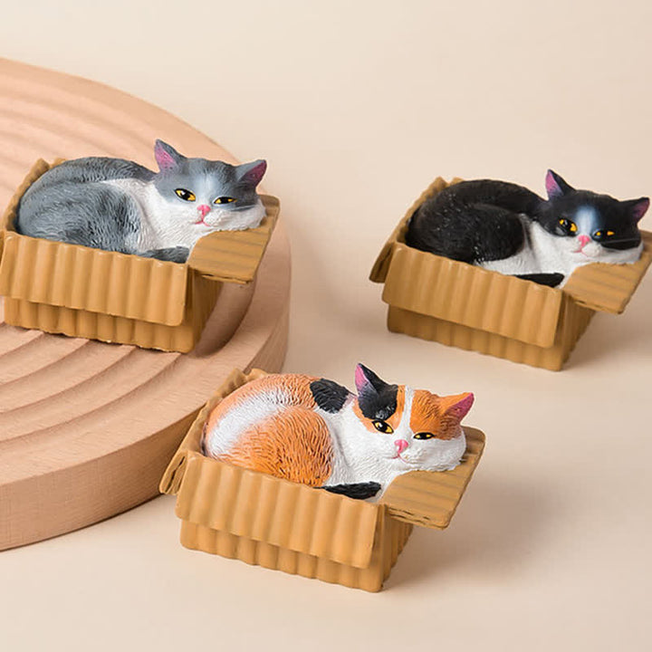 Buddha Stones Bemalte, schlafende Katze in Pappschachtel, niedliche Tierdekoration aus Kunstharz - image 2