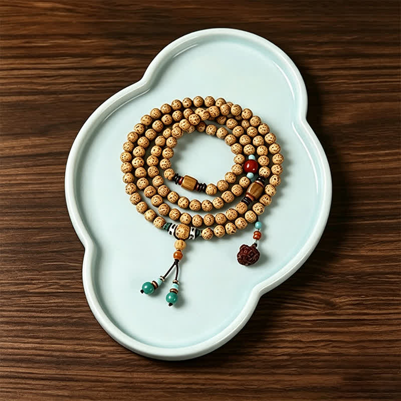 Buddha Stones Stern-Mond-Bodhi-Samen-Lotuskapsel-Handgefertigte Weisheits-Rund-108-Perlen-Mala - image 1