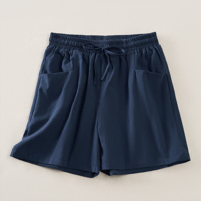 Buddha Stones Lässige, minimalistische Damen-Shorts mit Kordelzug und Tasche für den Sommer – einfarbig, einfarbig, mit Tasche - Mitternachtsblau - US14, UK/AU18, EU46 (2XL) - image 0