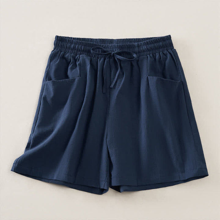 Buddha Stones Lässige, minimalistische Damen-Shorts mit Kordelzug und Tasche für den Sommer – einfarbig, einfarbig, mit Tasche - Mitternachtsblau - US14, UK/AU18, EU46 (2XL) - image 0