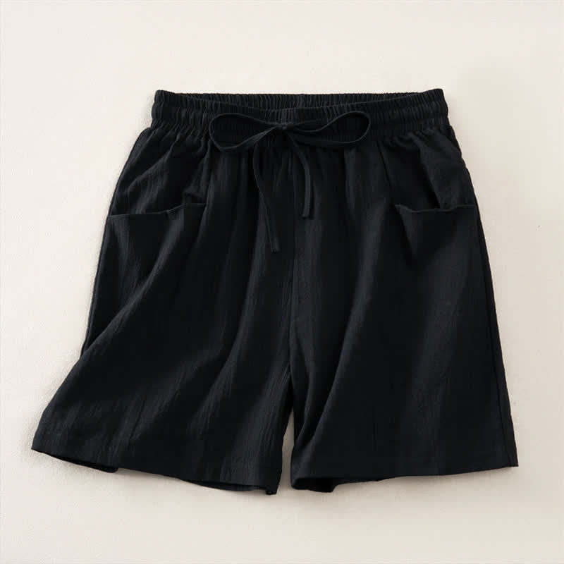 Buddha Stones Lässige, minimalistische Damen-Shorts mit Kordelzug und Tasche für den Sommer – einfarbig, einfarbig, mit Tasche - Schwarz - US14, UK/AU18, EU46 (2XL) - image 7