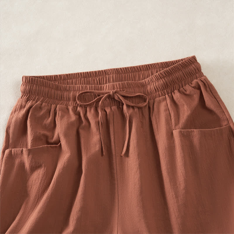 Buddha Stones Lässige, minimalistische Damen-Shorts mit Kordelzug und Tasche für den Sommer – einfarbig, einfarbig, mit Tasche - image 21