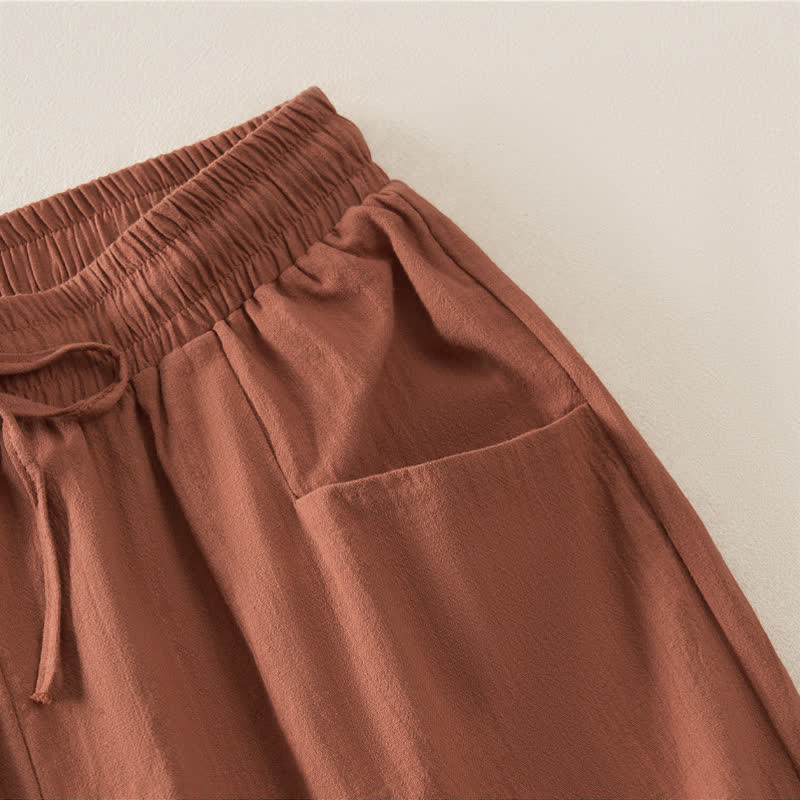Buddha Stones Lässige, minimalistische Damen-Shorts mit Kordelzug und Tasche für den Sommer – einfarbig, einfarbig, mit Tasche - image 23