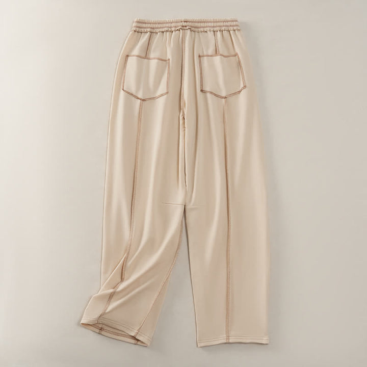 Buddha Stones Sommer-Freizeithose im minimalistischen Stil mit Kordelzug und aufgesetzter Tasche, einfarbig, knöchelhoch, Damenhose mit geradem Bein und Tasche - image 1