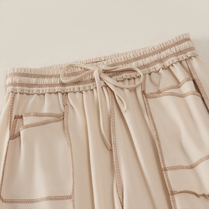 Buddha Stones Sommer-Freizeithose im minimalistischen Stil mit Kordelzug und aufgesetzter Tasche, einfarbig, knöchelhoch, Damenhose mit geradem Bein und Tasche - image 2