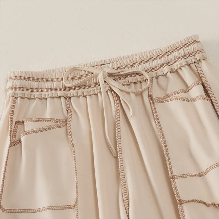 Buddha Stones Sommer-Freizeithose im minimalistischen Stil mit Kordelzug und aufgesetzter Tasche, einfarbig, knöchelhoch, Damenhose mit geradem Bein und Tasche - image 2
