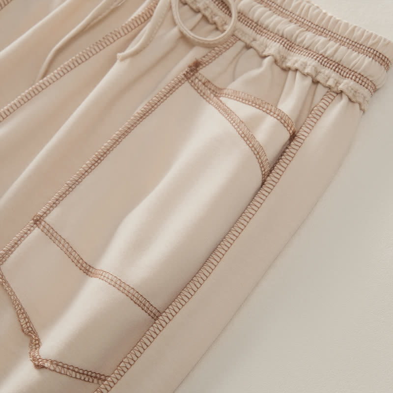 Buddha Stones Sommer-Freizeithose im minimalistischen Stil mit Kordelzug und aufgesetzter Tasche, einfarbig, knöchelhoch, Damenhose mit geradem Bein und Tasche - image 4
