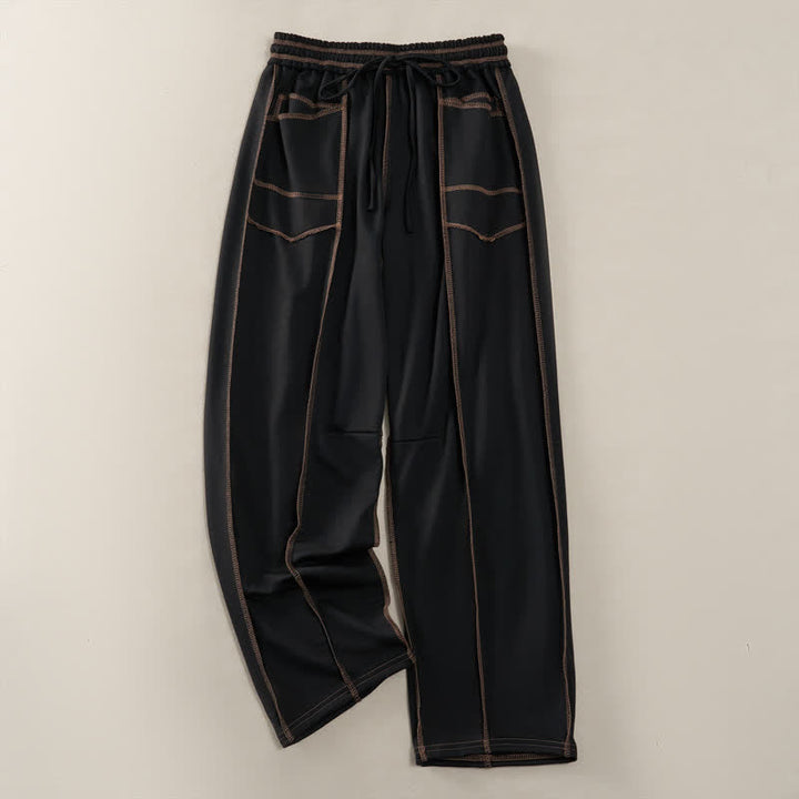 Buddha Stones Sommer-Freizeithose im minimalistischen Stil mit Kordelzug und aufgesetzter Tasche, einfarbig, knöchelhoch, Damenhose mit geradem Bein und Tasche - Schwarz - US8-10, UK/AU12-14, EU40-42 (2XL) - image 9