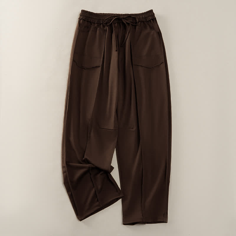 Buddha Stones Sommer-Freizeithose im minimalistischen Stil mit Kordelzug und aufgesetzter Tasche, einfarbig, knöchelhoch, Damenhose mit geradem Bein und Tasche - Sattelbraun - US8-10, UK/AU12-14, EU40-42 (2XL) - image 18