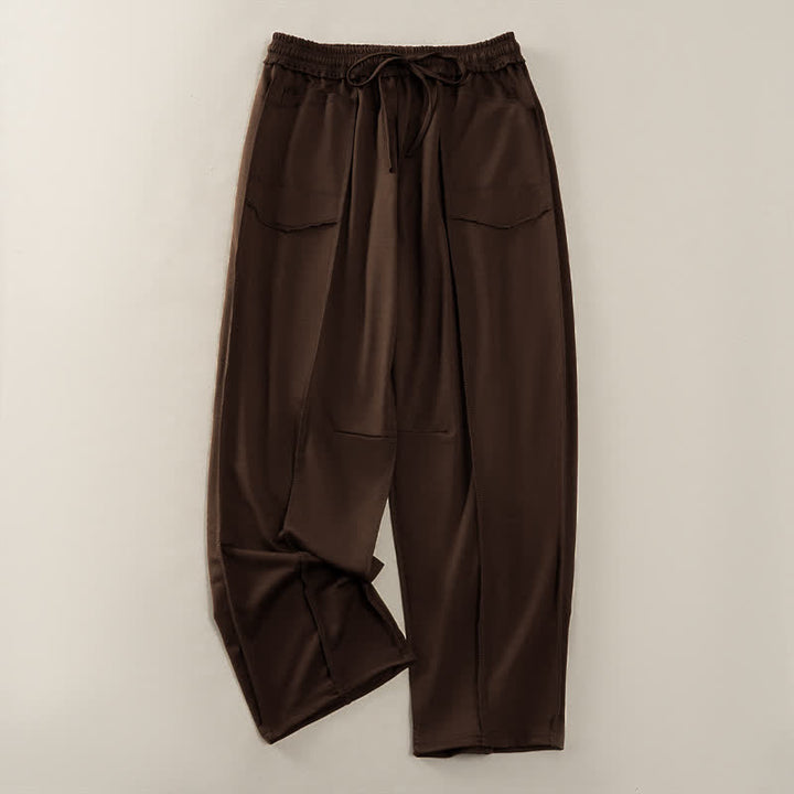 Buddha Stones Sommer-Freizeithose im minimalistischen Stil mit Kordelzug und aufgesetzter Tasche, einfarbig, knöchelhoch, Damenhose mit geradem Bein und Tasche - Sattelbraun - US8-10, UK/AU12-14, EU40-42 (2XL) - image 18