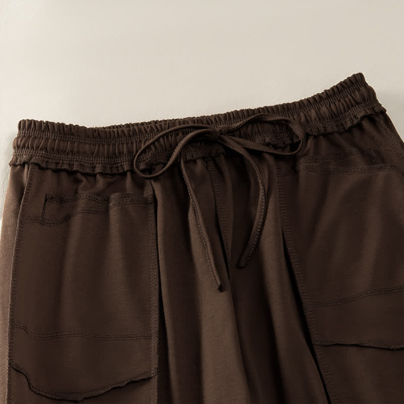 Buddha Stones Sommer-Freizeithose im minimalistischen Stil mit Kordelzug und aufgesetzter Tasche, einfarbig, knöchelhoch, Damenhose mit geradem Bein und Tasche - image 20