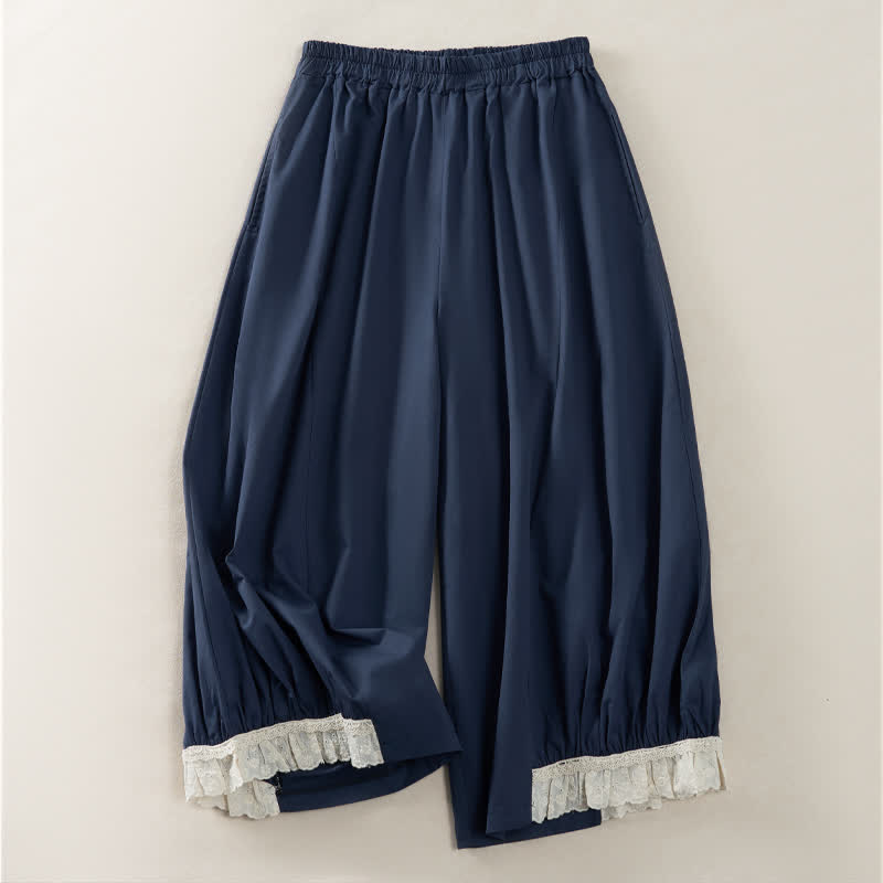 Buddha Stones Lässige, sommerliche Vintage-Hose mit weitem Bein und Tasche - Mitternachtsblau - US12, UK/AU16, EU44 (2XL) - image 0