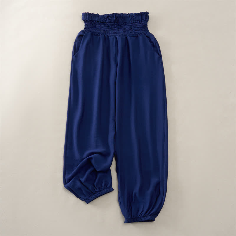 Buddha Stones Lässige, minimalistische, einfarbige Damen-Cropped-Hose mit Tasche für den Sommer - Marine - XXL - image 0
