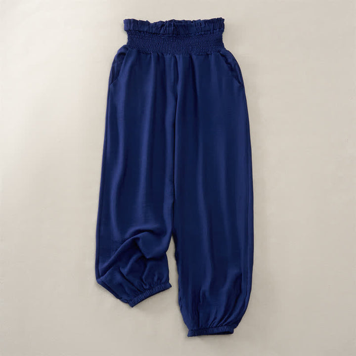 Buddha Stones Lässige, minimalistische, einfarbige Damen-Cropped-Hose mit Tasche für den Sommer - Marine - XXL - image 0