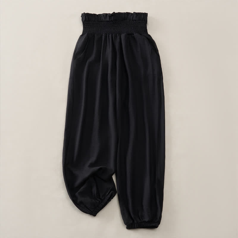 Buddha Stones Lässige, minimalistische, einfarbige Damen-Cropped-Hose mit Tasche für den Sommer - Schwarz - XXL - image 7